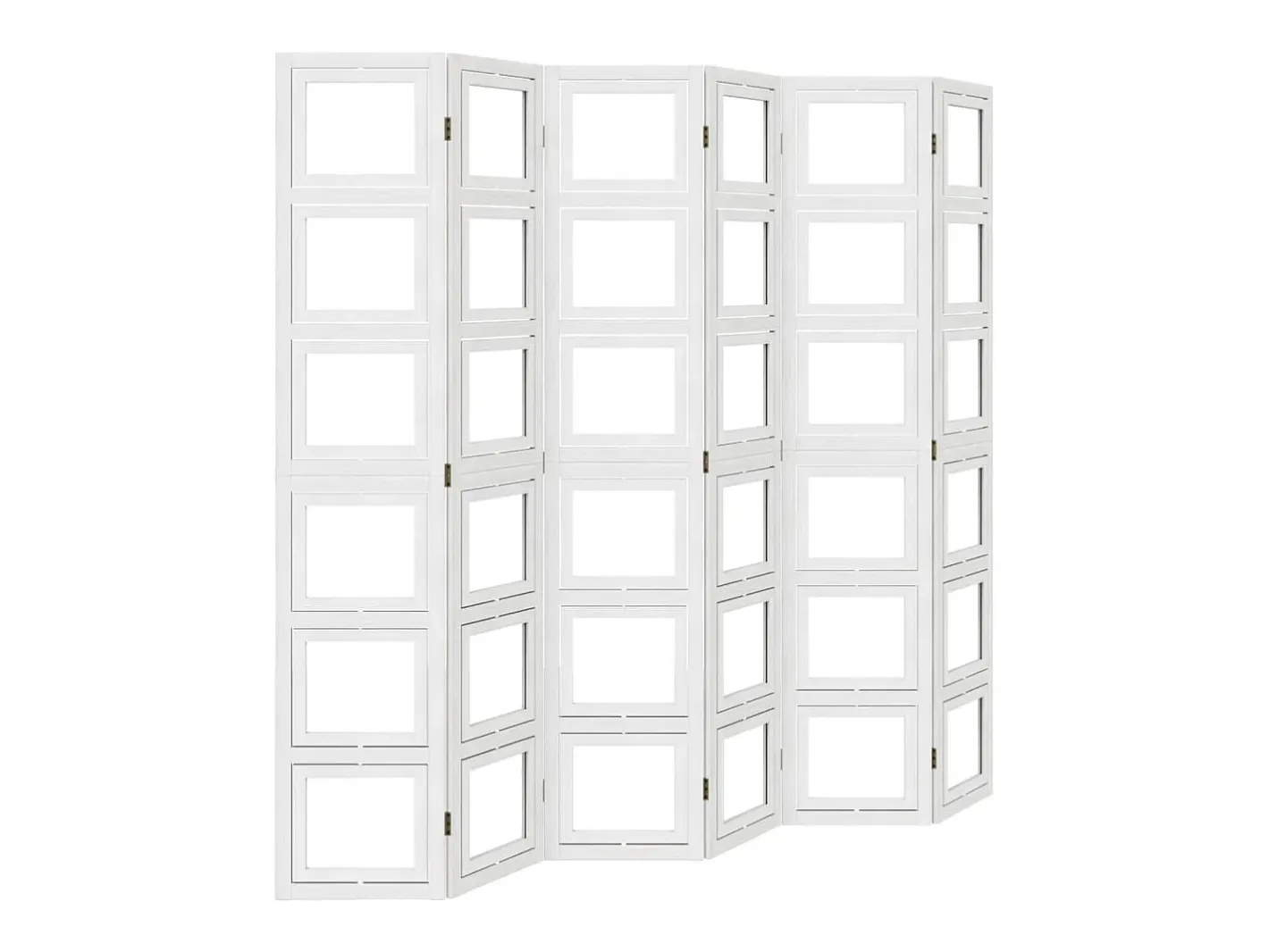 Biombo-Biombo separador de 6 paneles madera maciza Paulownia ES923675 Blanco