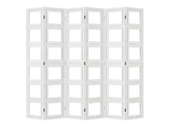 Biombo-Biombo separador de 6 paneles madera maciza Paulownia ES923675 Blanco