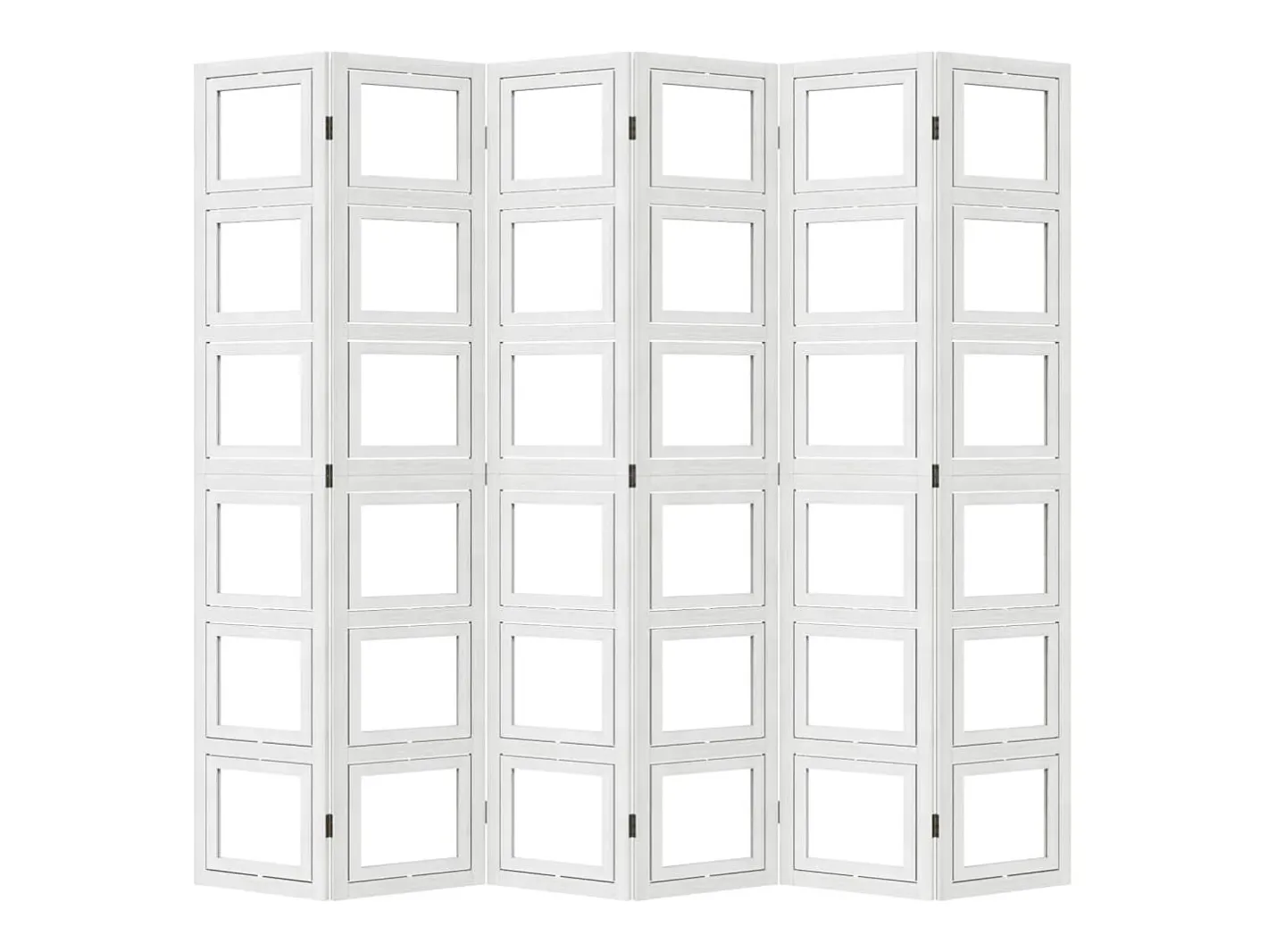 Biombo-Biombo separador de 6 paneles madera maciza Paulownia ES923675 Blanco
