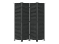 Biombo separador de 4 paneles madera maciza Paulownia ES205584 Negro Clearance