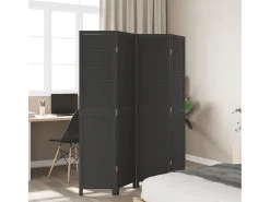 Biombo separador de 4 paneles madera maciza Paulownia ES205584 Negro Clearance