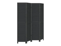 Biombo separador de 4 paneles madera maciza Paulownia ES205584 Negro Clearance