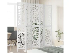 Biombo separador de 5 paneles madera maciza Paulownia ES939340 Blanco Online