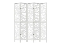 Biombo separador de 5 paneles madera maciza Paulownia ES939340 Blanco Online