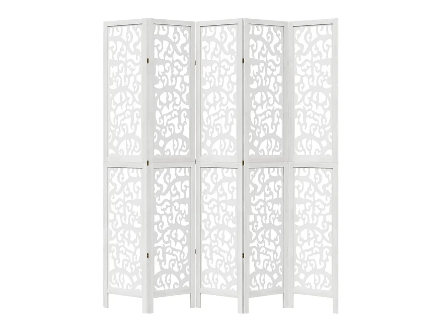 Biombo separador de 5 paneles madera maciza Paulownia ES939340 Blanco Online