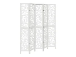 Biombo separador de 5 paneles madera maciza Paulownia ES939340 Blanco Online