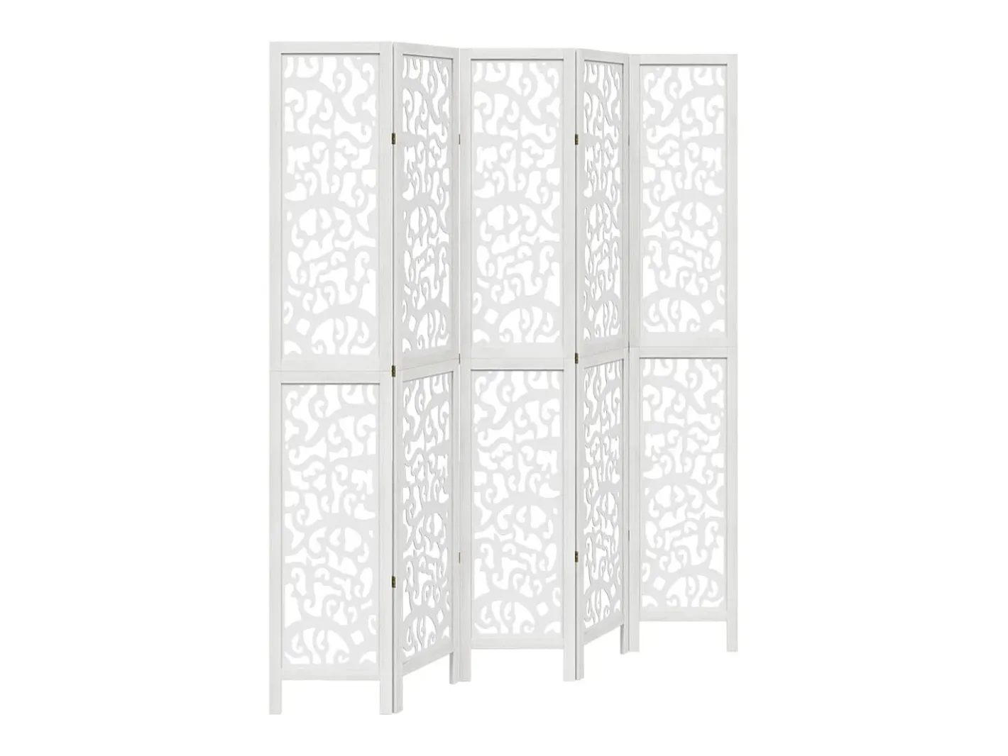 Biombo separador de 5 paneles madera maciza Paulownia ES939340 Blanco Online