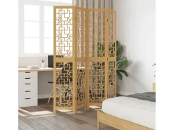 Discount Biombo separador de 4 paneles madera maciza paulownia marrón ES744021 Marru00f3n