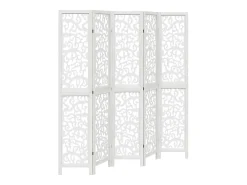 Biombo separador de 5 paneles madera maciza Paulownia ES149638 Blanco Sale