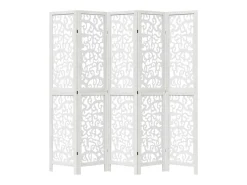 Biombo separador de 5 paneles madera maciza Paulownia ES149638 Blanco Sale