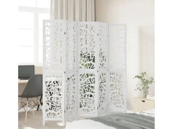 Biombo separador de 5 paneles madera maciza Paulownia ES149638 Blanco Sale
