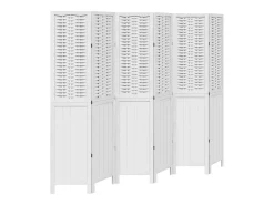 Biombo-Biombo separador de 6 paneles madera maciza Paulownia ES999168 Blanco