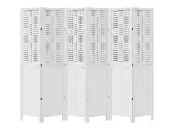 Biombo-Biombo separador de 6 paneles madera maciza Paulownia ES999168 Blanco
