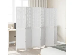 Biombo-Biombo separador de 6 paneles madera maciza Paulownia ES999168 Blanco