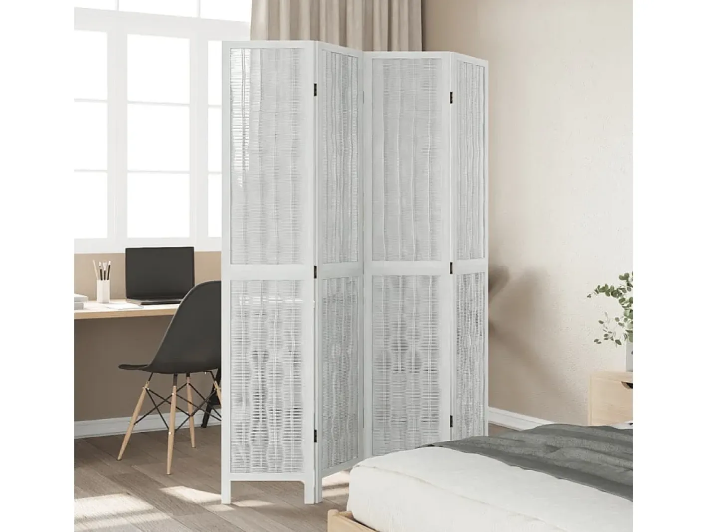 Best Biombo separador de 4 paneles madera maciza Paulownia ES883206 Blanco