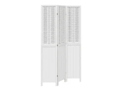 Biombo-Biombo separador de 3 paneles madera maciza Paulownia ES977445 Blanco