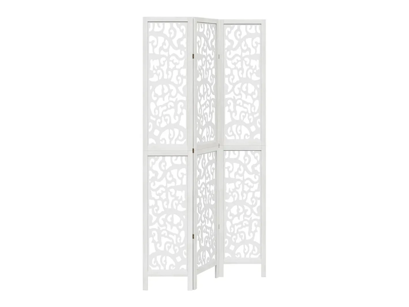 Biombo separador de 3 paneles madera maciza Paulownia ES316099 Blanco New
