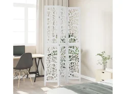 Biombo separador de 3 paneles madera maciza Paulownia ES316099 Blanco New