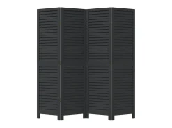 Biombo-Biombo separador de 4 paneles madera maciza Paulownia ES130446 Negro