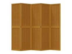 Biombo-Biombo separador de 5 paneles madera maciza paulownia marrón ES277706 Marru00f3n