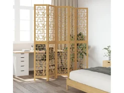 Discount Biombo separador de 5 paneles madera maciza paulownia marrón ES827340 Marru00f3n