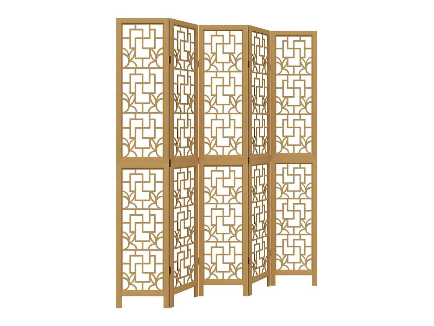 Discount Biombo separador de 5 paneles madera maciza paulownia marrón ES827340 Marru00f3n