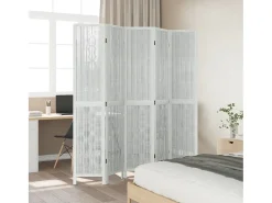Biombo separador de 5 paneles madera maciza Paulownia ES217926 Blanco New