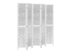 Biombo separador de 5 paneles madera maciza Paulownia ES217926 Blanco New
