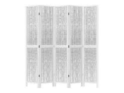 Biombo separador de 5 paneles madera maciza Paulownia ES217926 Blanco New