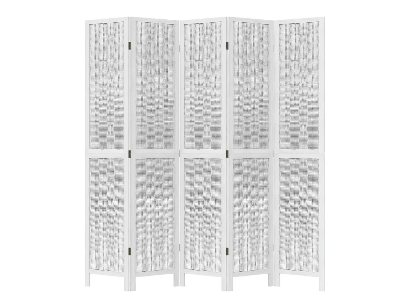 Biombo separador de 5 paneles madera maciza Paulownia ES217926 Blanco New