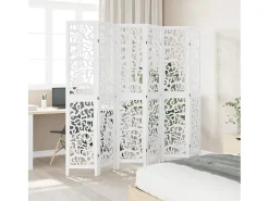 Biombo separador de 6 paneles madera maciza Paulownia ES771096 Blanco Best