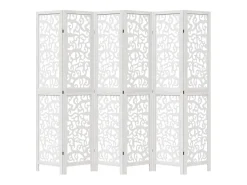 Biombo separador de 6 paneles madera maciza Paulownia ES771096 Blanco Best