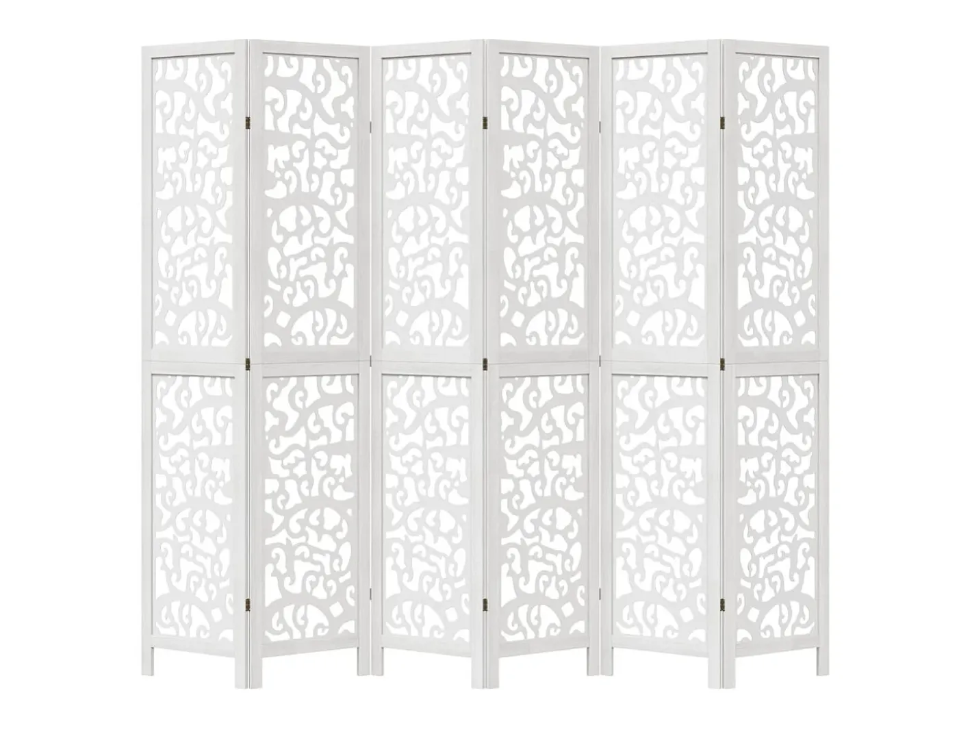 Biombo separador de 6 paneles madera maciza Paulownia ES771096 Blanco Best