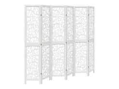 Biombo separador de 6 paneles madera maciza Paulownia ES771096 Blanco Best