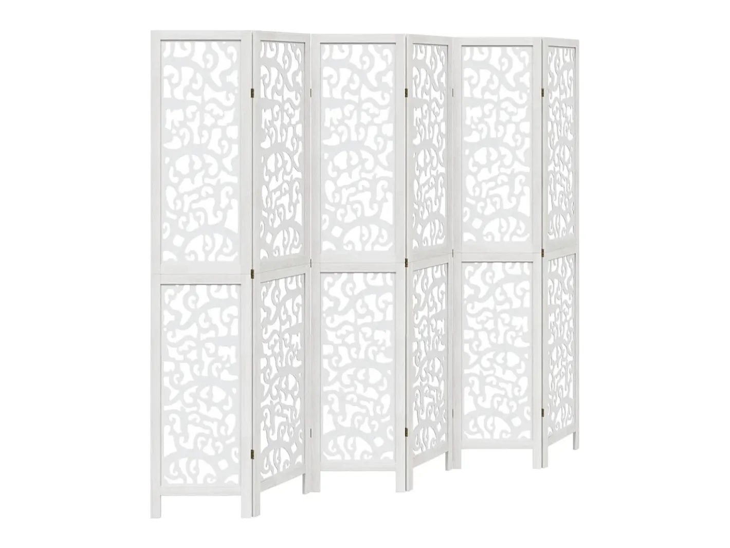 Biombo separador de 6 paneles madera maciza Paulownia ES771096 Blanco Best