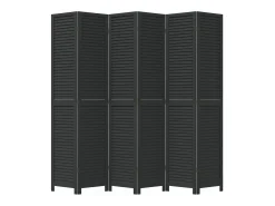 Outlet Biombo separador de 6 paneles madera maciza Paulownia ES556692 Negro