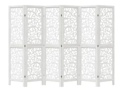 Biombo-Biombo separador de 6 paneles madera maciza Paulownia ES107247 Blanco