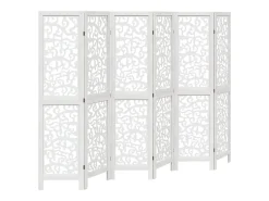 Biombo-Biombo separador de 6 paneles madera maciza Paulownia ES107247 Blanco