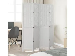 Biombo separador de 4 paneles madera maciza Paulownia ES271872 Blanco Online