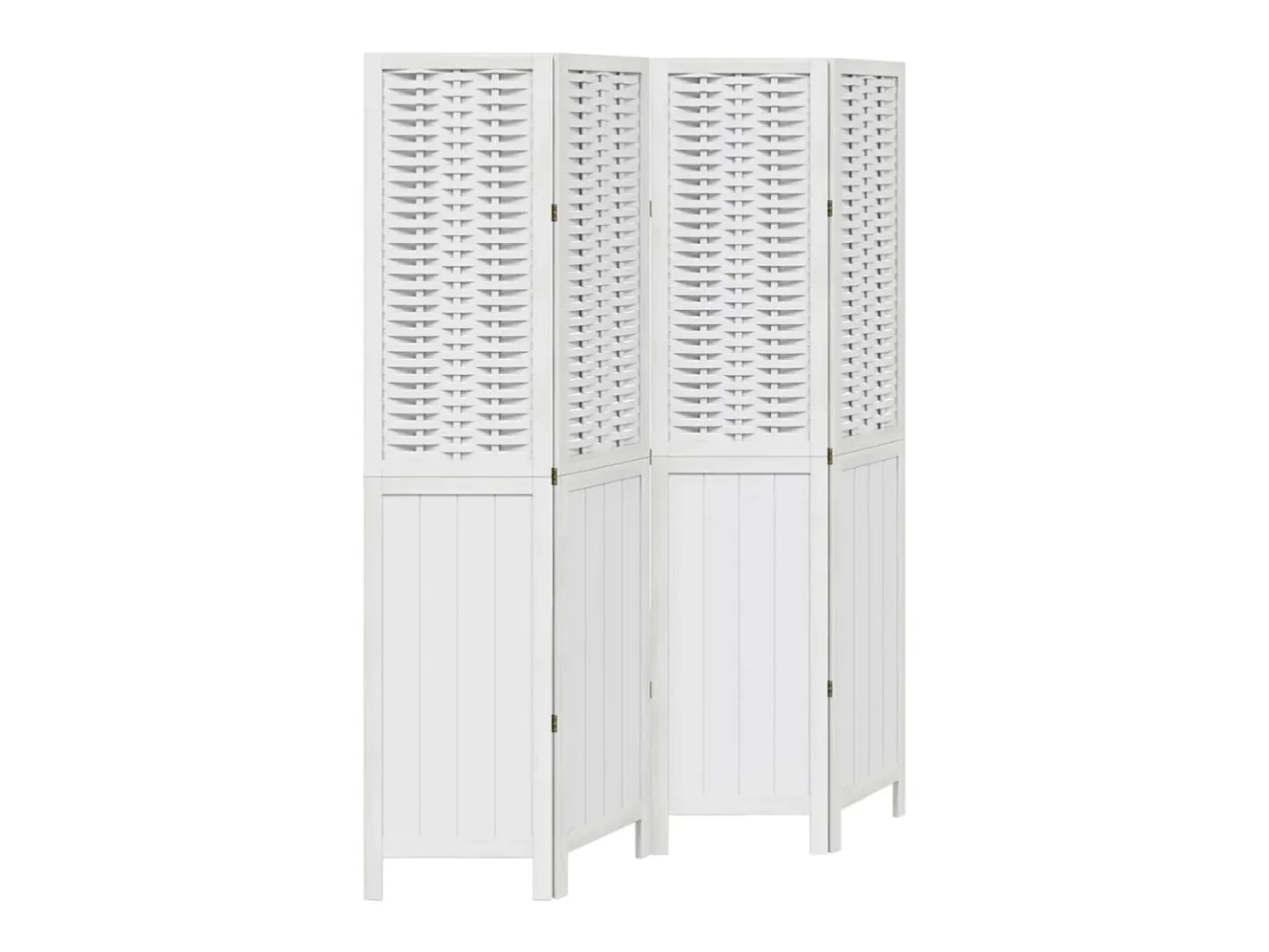 Biombo separador de 4 paneles madera maciza Paulownia ES271872 Blanco Online