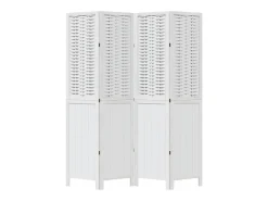 Biombo separador de 4 paneles madera maciza Paulownia ES271872 Blanco Online
