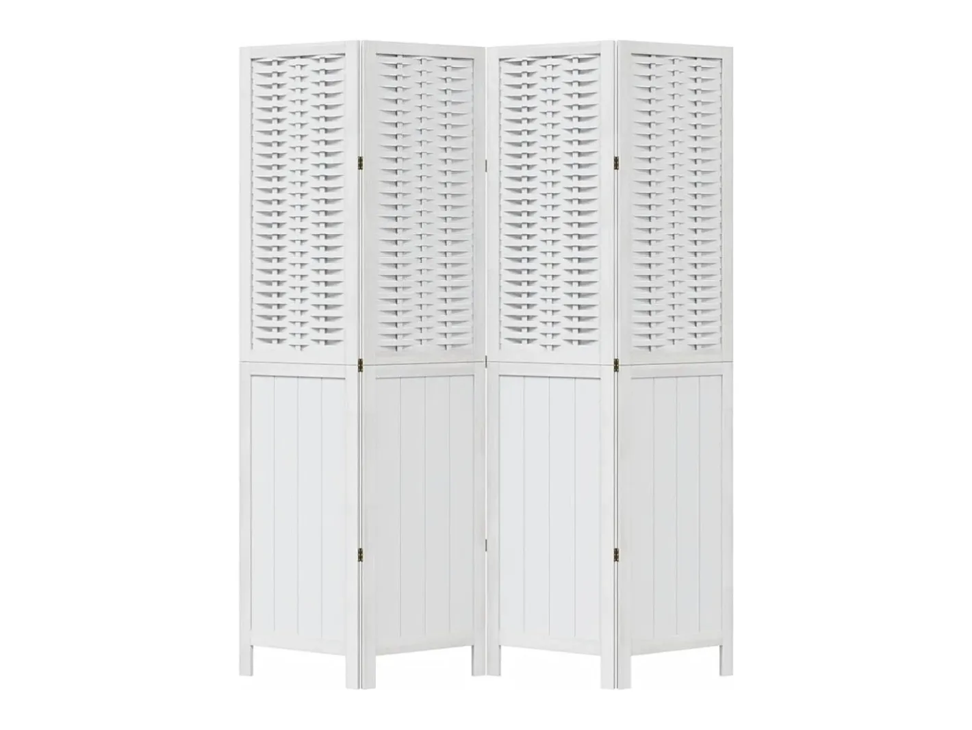 Biombo separador de 4 paneles madera maciza Paulownia ES271872 Blanco Online