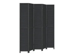 Biombo-Biombo separador de 5 paneles madera maciza Paulownia ES917820 Negro