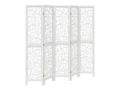 Biombo-Biombo separador de 5 paneles madera maciza Paulownia ES821647 Blanco