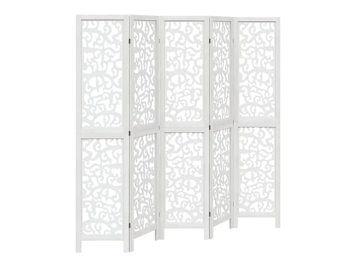 Biombo-Biombo separador de 5 paneles madera maciza Paulownia ES821647 Blanco
