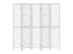Biombo-Biombo separador de 5 paneles madera maciza Paulownia ES821647 Blanco