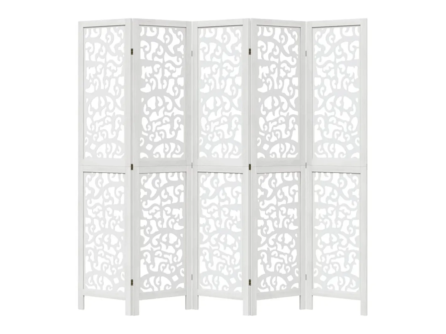 Biombo-Biombo separador de 5 paneles madera maciza Paulownia ES821647 Blanco