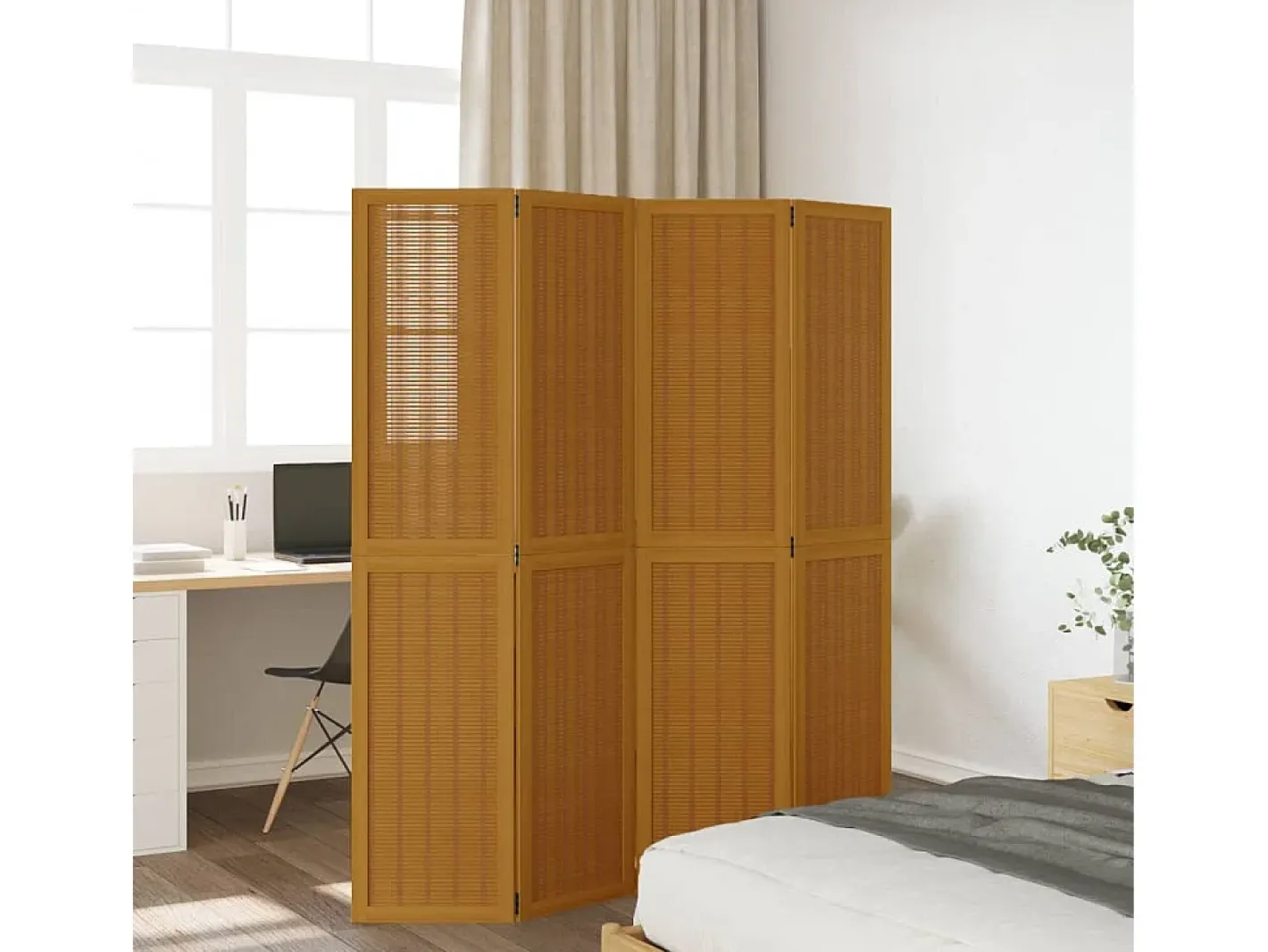 Biombo separador de 4 paneles madera maciza paulownia marrón ES959267 Marru00f3n Discount
