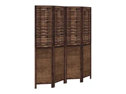 Biombo-Biombo separador de 4 paneles madera paulownia marrón oscuro ES852008 Marru00f3n