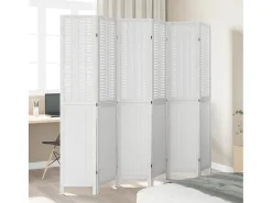 Biombo separador de 6 paneles madera maciza Paulownia ES794544 Blanco Hot